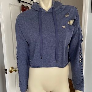 Sexy destroyed crop hoodie sweatshirt size XS